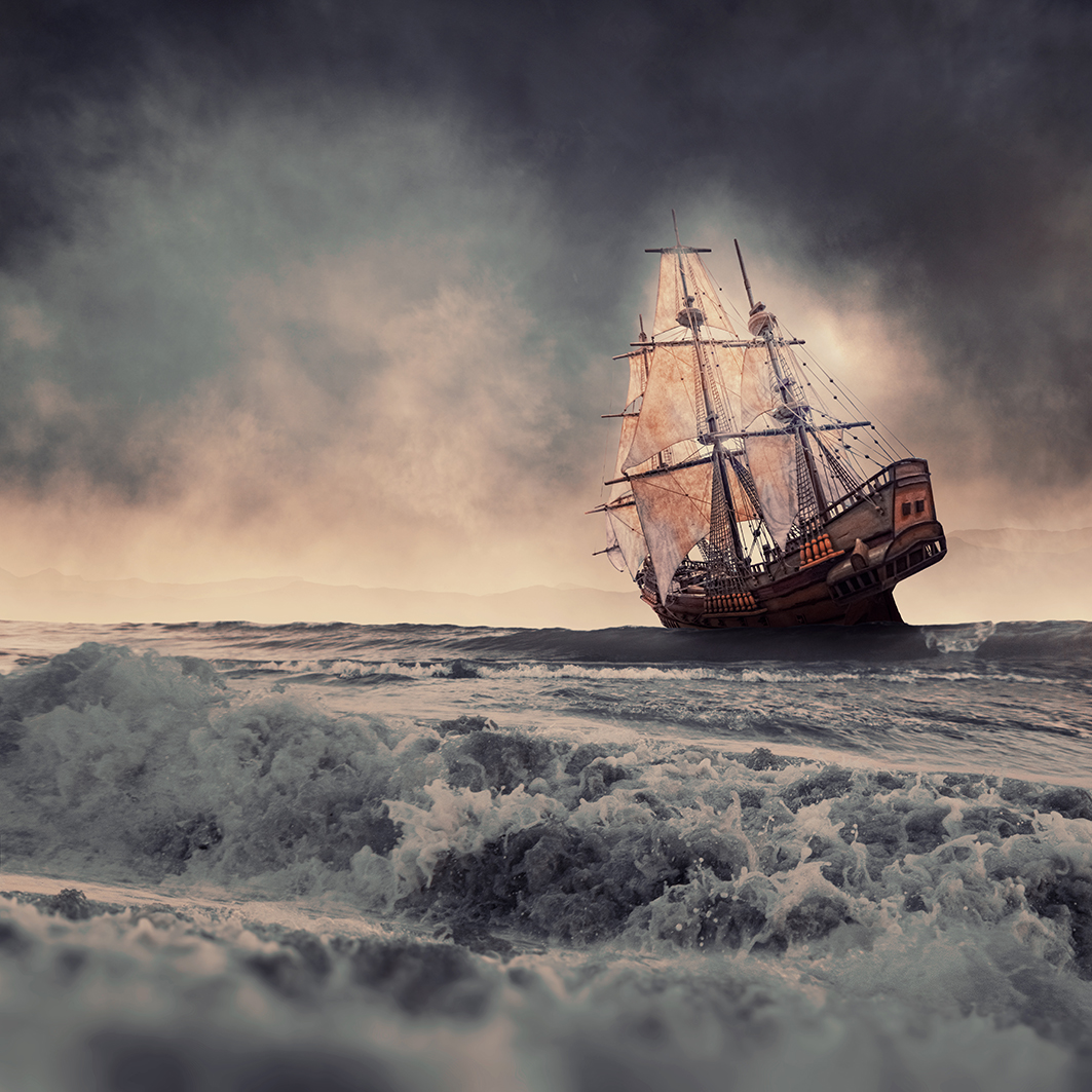 Sailing in the heavy storm